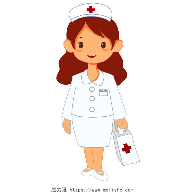 卡通手绘护士拿医疗箱卡通人物素材